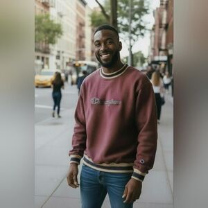 Vintage 90's Boyfriend Fit Champion Men's Burgundy Crewneck Sweater-XL